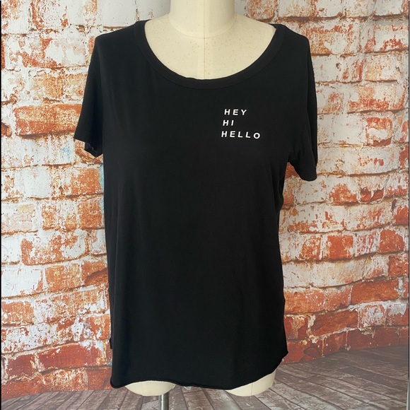 good hYOUman Tops - Good hYOUman Hey Hi Hello black short sleeve graphic workout t shirt tee small